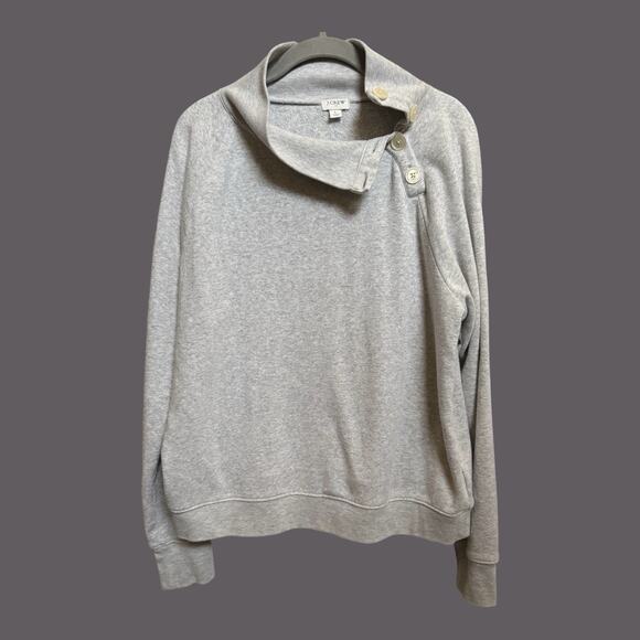 J Crew Preppy Wide Button Pullover Relaxed Cowl Neck Women’s Chic Sweatshirt LG - Picture 1 of 8
